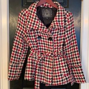 Crimson black houndstooth pea coat medium